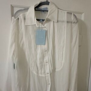 NWT Sheer White Hill House Home Tuxedo Blouse